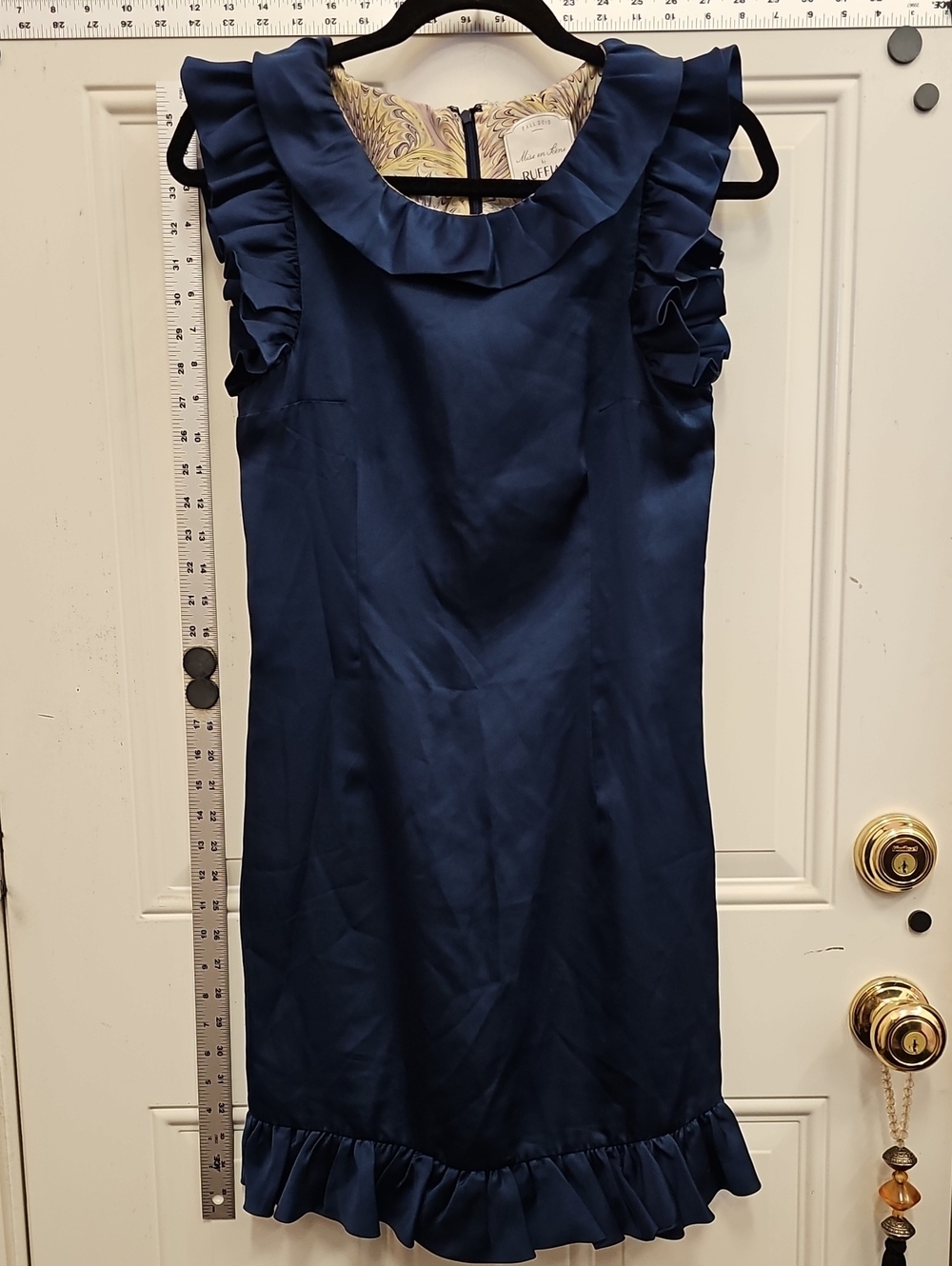 Navy Ruffle-Trim Midi Dress with Cap Sleeve Details,  Anthropology